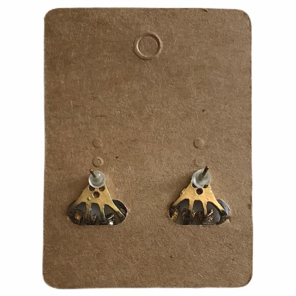 2- in-1 Heart Love Earrings Gold Green Lobe Cuff - Picture 2 of 9